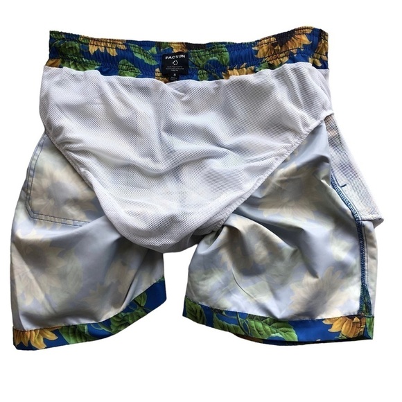 PacSun Sunflower Print Blue Yellow Swim Trunks Mens Small - Picture 10 of 12